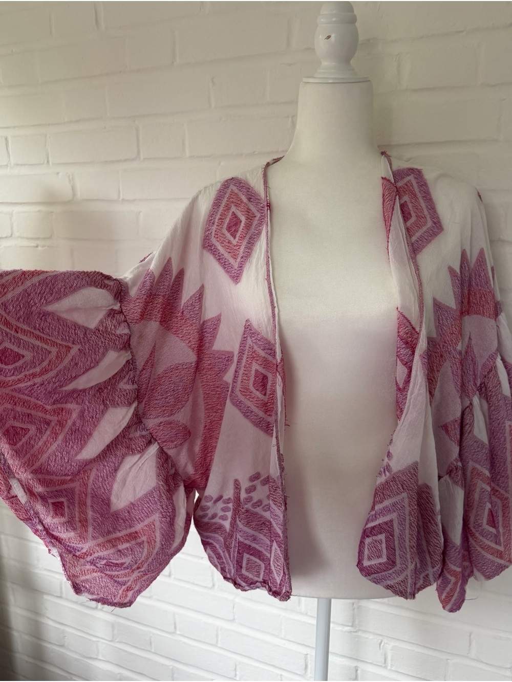 Anthropologie Pink Patterned Open-Front Kimono Cardigan